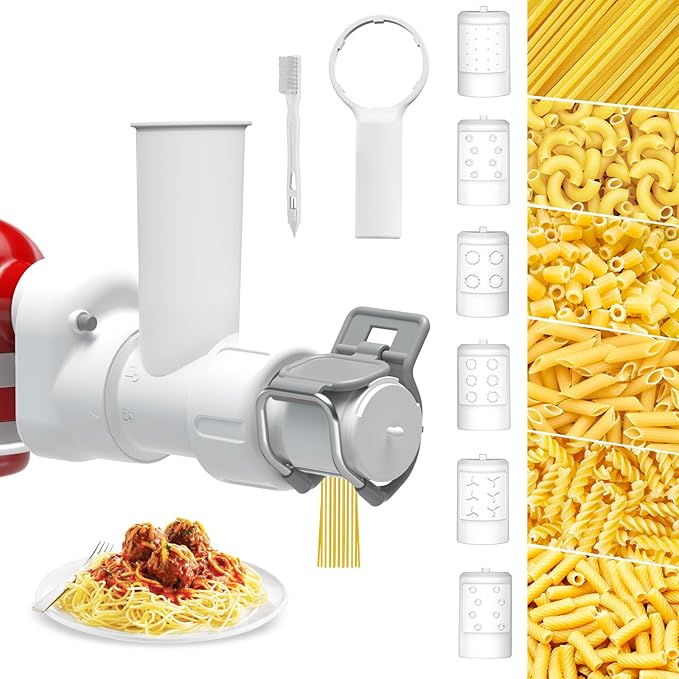 Pasta Maker Attachment for Kitchenaid Stand Mixer with 6 Different Shapes of Pasta Outlet, Durable for Kitchenaid Accessories and Attachments, Dishwasher Safe