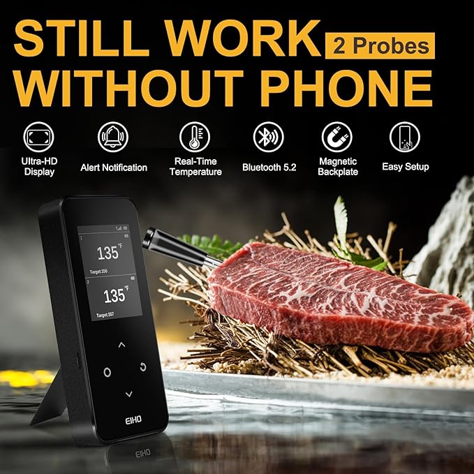Electric Salt and Pepper Grinder Set USB Rechargeable,Wireless Bluetooth Meat Thermometer with 2 Ultra-Thin Probes,Smart Digital Food Thermometer for Grill Smoker Roast Oven, Cooking Gifts