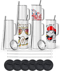 AGH 20OZ Sublimation Straight Skinny Tumbler with Handle, 6Pack Stainless Steel Coffee Mugs with Lids and Straws, Double wall Insulated Tumbler for Coffee,Tea,Beer and Juice.