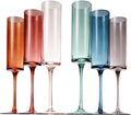 Khen Colored Champagne Flute Stemmed Glasses | Set of 6 | 6oz Art Deco Stemmed Martini Muted Vintage Glasses for Champagne, Cocktail, Margarita, Wedding Glass, Gift Idea, Muted Pastel Colors Unique