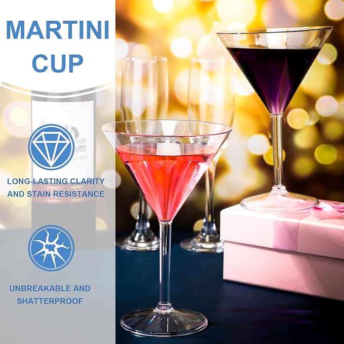 12 Pack Acrylic Martini Glasses Bulk 9.5oz Large Reusable Clear Cocktail Glasses Unbreakable Acrylic Plastic Cup Drinkware Summer Pool Party, Outdoors, Camping, and Backyard Bar Supplies