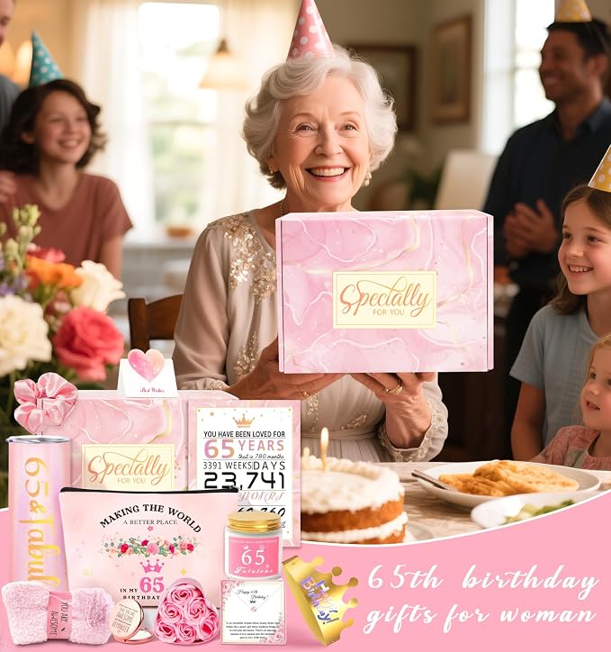 65th Birthday Gifts For Women, Happy 65th Birthday Gifts For Her Mom Sister Wife Best Friend Turning 65, Unique Gift For 65 Year Old Woman Birthday, Funny Birthday Decorations Gift Ideas