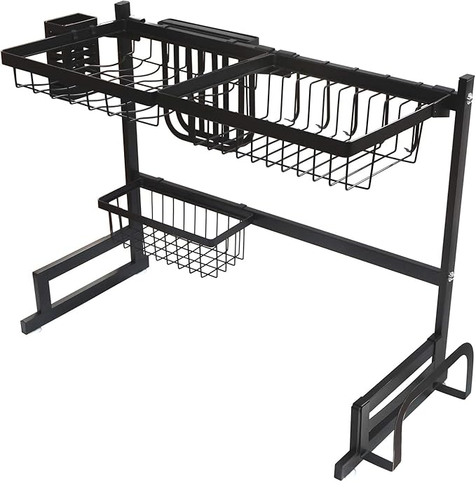 HTTMT- Stainless Steel Dish Rack Over Sink W/Cutlery Holder Kitchen Drainer Organizer [P/N:ET-DISHRACK001]