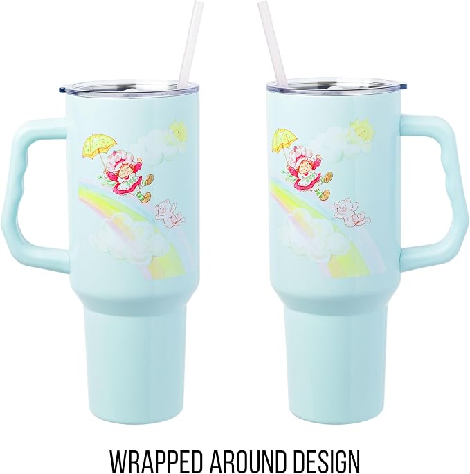 Silver Buffalo Strawberry Shortcake and Custard Double Walled Stainless Steel Tumbler with Handle, Fits in Standard Cup Holder, 40 Ounces