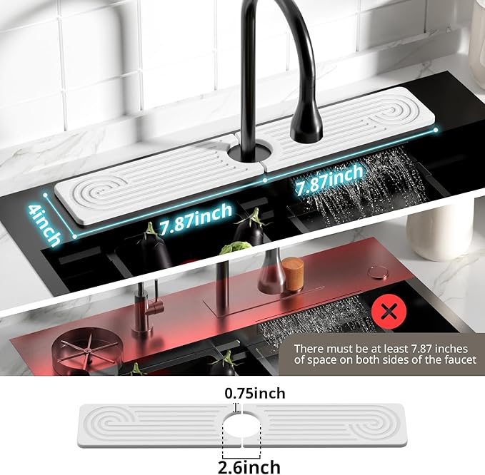 Quick Dry Sink Splash Guard - 15.8" Quick Drying Diatomaceous Earth Faucet Mat - Diatomite Stone Sink Tray for Bathroom Counter - White