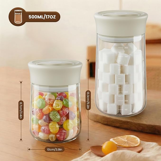 OURCABECUE Wide Mouth Mason Jar 16oz, Newly Upgraded Easy Open Rotating Lid, Food Grade Glass Storage Jar for Overnight Oats Yogurt Snacks Candy Jars