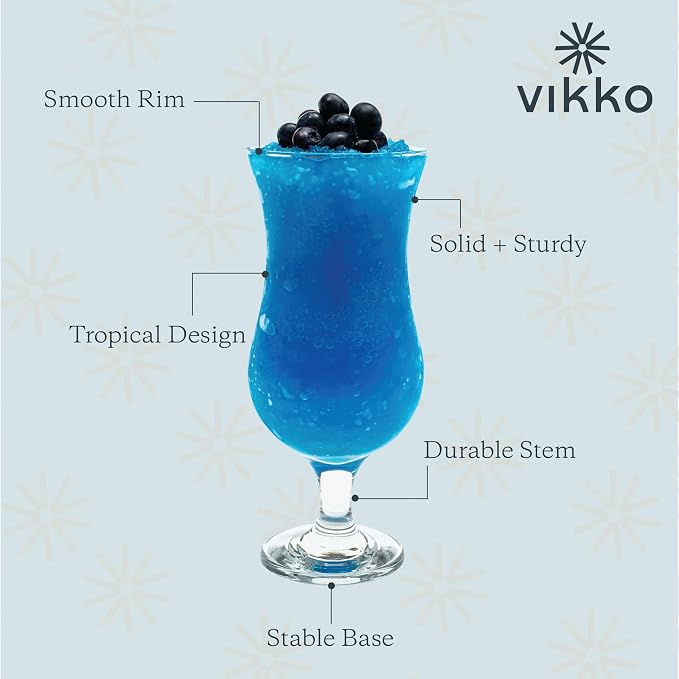Vikko Hurricane Glasses, Set of 4 Pina Colada Glasses, 13.25 Ounce Cocktails Glasses Set, Durable Dishwasher Safe Party Glass
