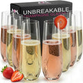 Bravario Plastic Champagne Flutes, Heavy Duty Unbreakable Stemless Tritan Glasses, BPA-free, Reusable, 8.5 oz, Set of 8