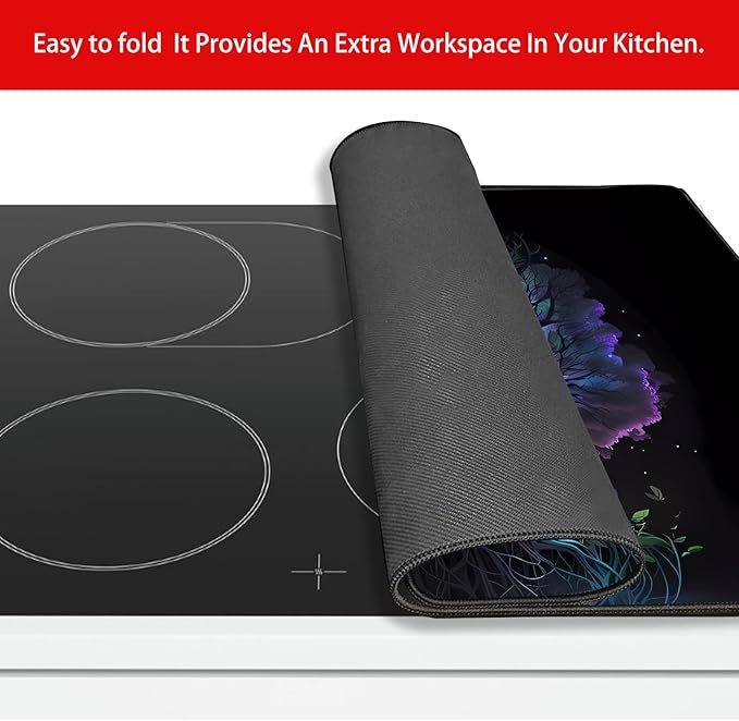 Stove Cover Stove Covers For Electric Stoves Foldable Multipurposeglass Top Protector Thick Natural Rubber Anti-Slip Coating Expands Usable Space (27.9x20 Black) (Tree of Life 2)