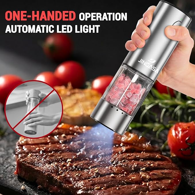 [Upgraded Larger Capacity] Electric Salt and Pepper Grinder Set with USB Charging Base, 95ml Large Capacity, Adjustable Coarseness,Stainless Steel Automatic Pepper Mill (Upgraded Adjustment-B)