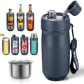 MAXSO Sealed Can Cooler Fizz Lid Can Cover for 12 oz Regular, Slim Skinny Cans & As Thermal Bottle (Navy Blue, 5-in-1)