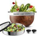 Salad Bowl Kit 74oz,Salad Container For Lunch,18/8 Stainless Steel,Salad Bowl With Lid, Includes 1.7oz Condiment Container and Removable Tray,Leak-Proof, Easy to Clean (Wood)