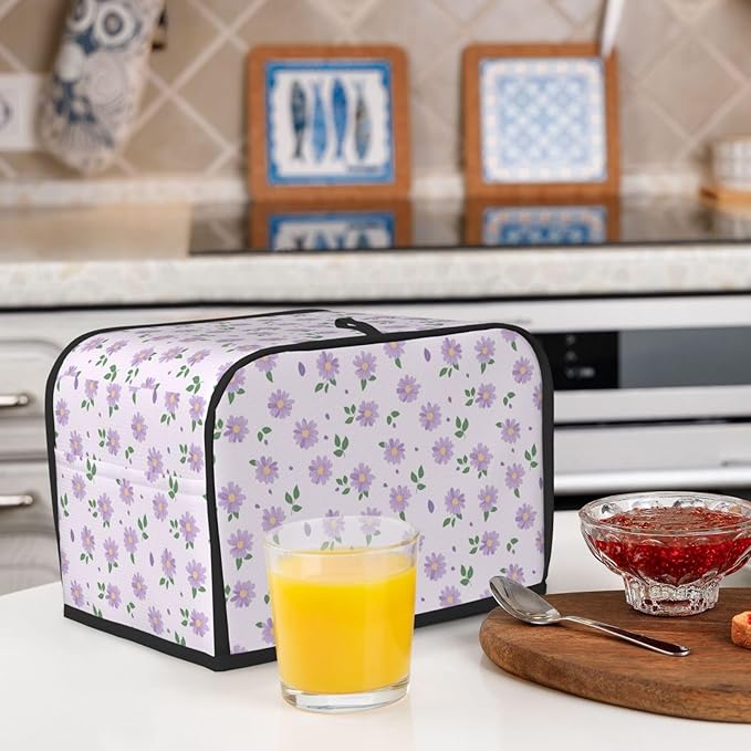 Toaster Cover 2 Slice Pastel Purple Daisy Flower pattern Kitchen Small Appliance Covers with Pockets Dust and Fingerprint Protection