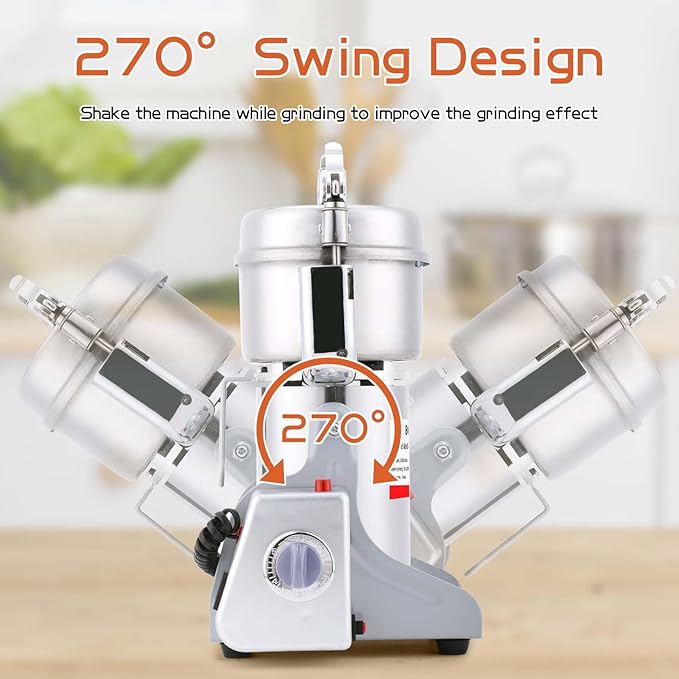 BI-DTOOL Electric Grain Mill Grinder 800g Stainless Steel Pulverizer 36000r/min High-speed Grain Mill 1800W Dry Material Grinding Machine 270° swingable Superfine powder for Home and Commercial