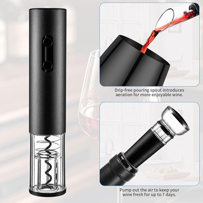 Electric Wine Opener Set Rechargeable, Automatic Corkscrew Set, Including Black Metal Wine Glasses of 2, Stainless Steel Wine Goblet, Ideal Gift for Wedding, Wine Lover, Birthday, Girl, Men