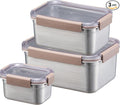 LocknLock Stainless Steel Food Storage Containers with Lids, Metal Lunch Boxes, Leak-Proof, Microwave, Freezer and Dishwasher Safe, 3-Piece Set, 1 x 520ml and 1 x 1500ml and 1 x 2800ml