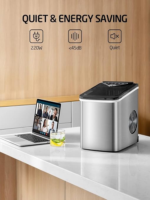 Ice Maker Machine for Countertop, 9 Ice Cubes Ready in 6 Minutes, 26lbs in 24Hrs Portable Ice Maker Machine Self-Cleaning, 2 Sizes of Bullet-Shaped Ice for Home Kitchen Office Bar Party