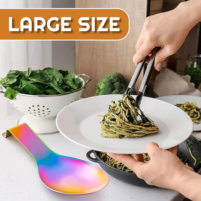 Nuanchu 6 Pcs Stainless Steel Spoon Rest Spatula Ladle Holder Spoon for Stove Top Heavy Duty Spatula Holder for Countertop Dishwasher Safe Utensil Rest for Kitchen, 3.8 x 9.6" (Colorful)