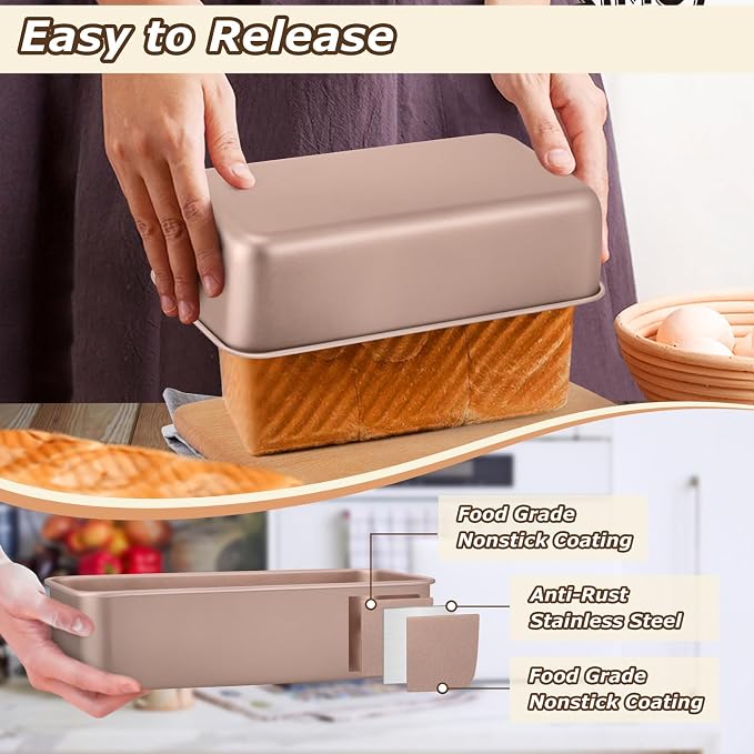 LIANYU 9 x 5 Inch Bread Loaf Pan for Baking, Stainless Steel Loaf Toast Baking Pans for Homemade Bread Meatloaf Lasagna Cake, Non Stick & Non Toxic, Oven Safe, Rose Gold
