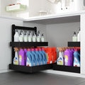 Bamboo Undersink Organizer Storage - 2-Tier Cabinet Shelf with Adjustable Levels, Under Sink Storage Slide Out for Cabinet Pantry Kitchen Bathroom (Black)