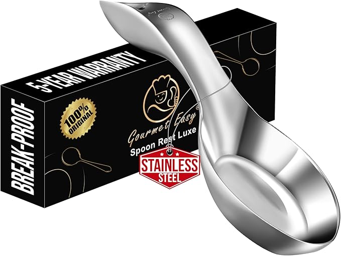 Break-Proof Kitchen Spoon Rest for Stove Top – Premium Stainless Steel Spoon Holder for Kitchen Counter – Mirror-Polished, Heavy-Duty with a Luxury Look – Dishwasher Safe & 5-Year Warranty