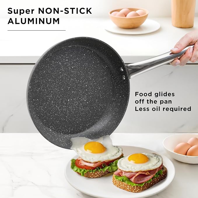 KASANOVA Grand Family 9Pcs Cookware set, Stainless steel pots, Nonstick aluminum frying pans, PFOA-free, Induction safe, Oven-safe up to 356°F