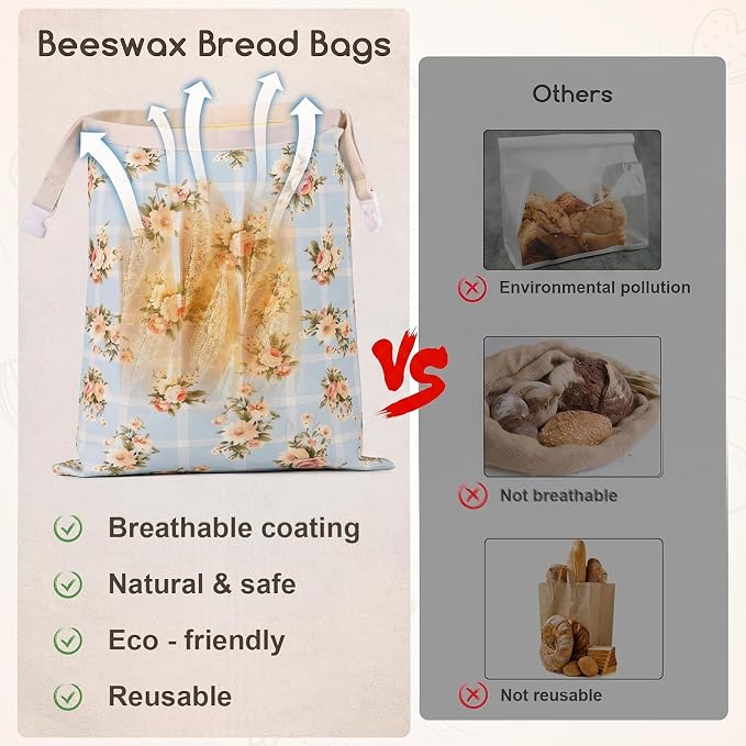 Beeswax Bread Bags for Sourdough, 2 Pack Reusable Bread Bag for Storage XL 17x13 Inch, Large Canvas Lined Bags for Homemade Sourdough - Keep Fresh, Freezer Safe