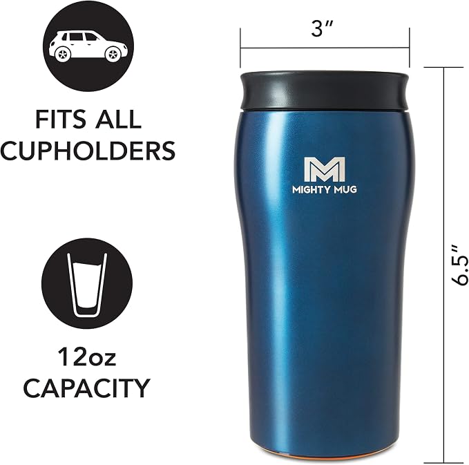 Mighty Mug | The Untippable Mug | Grips When Hit, Lifts for Sips | Insulated Stainless Steel Tumbler | Cupholder Friendly | Gifts for Women Men All | Leakproof | 4 Hours Hot / 24 Cold | 12oz | Oceanic