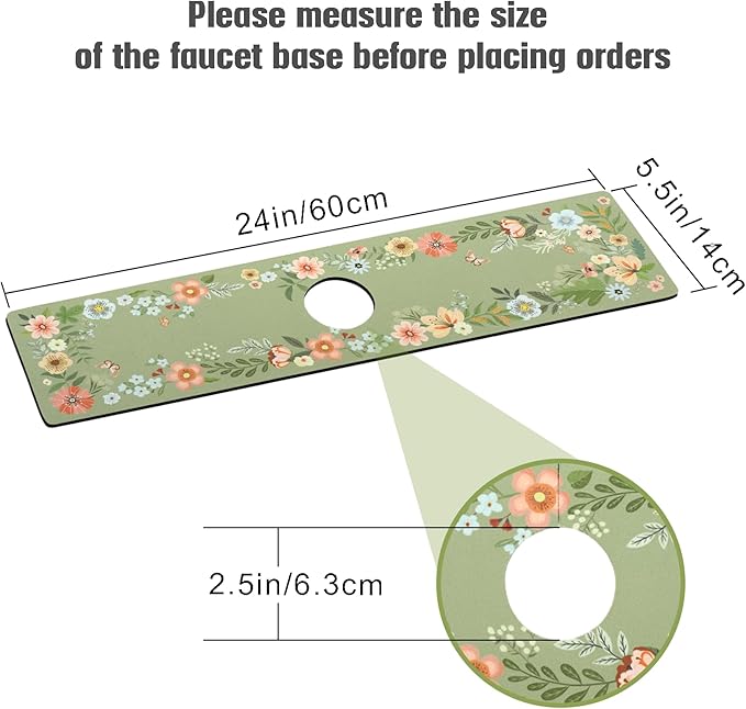 Sink Faucet Absorbing Mat, 2 Pack Drying Mat Around Faucet Sink Splash Guard Behind Faucet Sinkmat For Kitchen Bathroom Island Rv 24 * 5.5 Inch (60 * 14 cm)