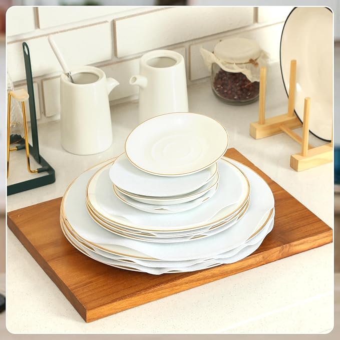 Mixweer Felt Plate Dividers for Plate Storage Set of 120 and 3 Sizes Soft Saucer Protectors Round Pan Separators Protectors Thick Dish Pads for Protecting Stacking Your Cookware(White)