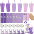 Nuogo 6 Sets New Parent Shower Prizes for Player Winners Adult, Wedding Bridal Shower Gift, Plastic Tumbler Notebook Scented Candle Ballpoint Pen Bag (Gradient Purple,Classic Style)