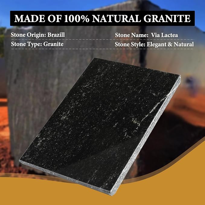 Koville Brazilian Natural Granite Cutting Board for Kitchen, 12x8inch Extra Large Hand Crafted Stone Slab for Cheese, Charcuterie, Pastry Board - Wedding Gift, House Warming Gift