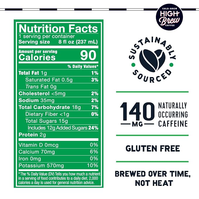 HIGH Brew Coffee Cold Brew Coffee + Protein, Dark Chocolate Mocha, 8 Oz Can, 12/pack