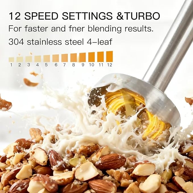 Megawise High-Power Hand Blender – 400W Max Power with Versatile 3-in-1 Attachments (Blending Shaft, Whisk, Chopper); Ergonomic Design with Adjustable Speed Control; Easy to Clean and Maintain (Black)
