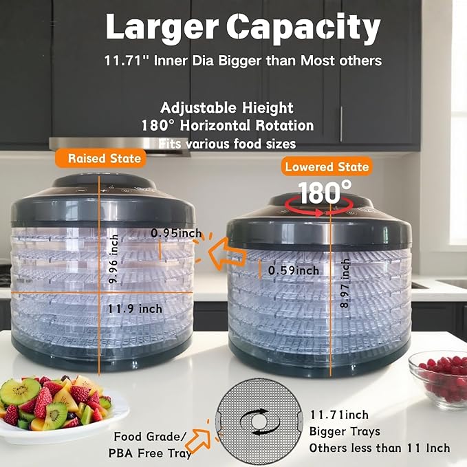 Mushroom Dehydrator,6 Trays Food Dehydrator Machine with 24H Timer, 600W 158°F Food Dryer Dehydrator for Jerky, Herbs, Meat, Fruit,Dog Treats (Black)