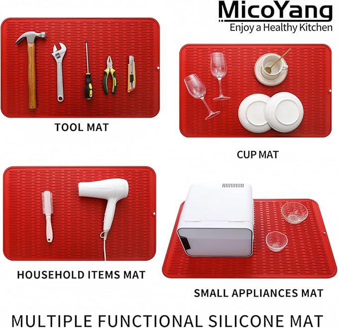 MicoYang Silicone Dish Drying Mat for Multiple Usage,Easy clean,Eco-friendly,Heat-resistant Silicone Mat for Kitchen Counter or Sink,Refrigerator or Drawer Liner Red 3XL 28 inches x 18 inches