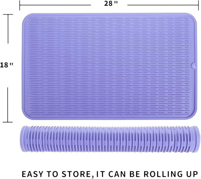 MicoYang Silicone Dish Drying Mat for Multiple Usage,Easy clean,Eco-friendly,Heat-resistant Silicone Mat for Kitchen Counter or Sink,Refrigerator or Drawer Liner Light Purple 3XL 28 inches x 18 inches