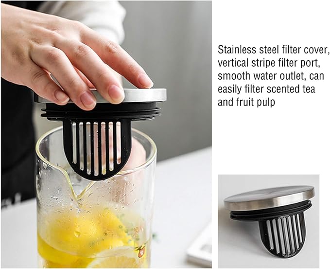Water Pitcher Borosilicate Glass Pitcher with Stainless Steel Filter Cover Transparent Glass Teapot for Homemade Iced Tea and Juice-1800ml Ice Tea Pitchers