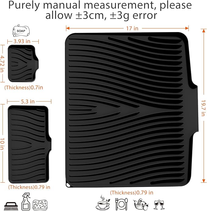 Silicone Dish Drying Mat for Kitchen Counter, Dish Drying Pad, Non-Slip Drain Pad with Built-in Drain, Heat Resistant Stone Drying Mat
