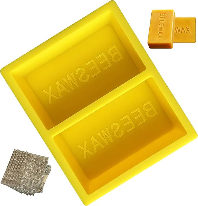 Beeswax Molds Silicone Makes 2 x 1 lb Blocks with “Beeswax” Embossed – Reusable Silicone Mold for Beeswax and Candle Making, Easy Release for DIY Soap, Wax Melts, Wax Crafting
