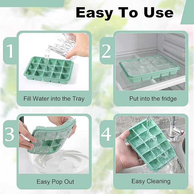 6-Pack Silicone Ice Cube Trays with Lids – Easy Release, Stackable Freezer Ice Molds for Whiskey, Cocktails, Food (Snow Gray, Bamboo Green, Dark Blue)