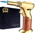 Dual Flame Butane Torch Gun – Refillable Handheld Mini Blow Torch for Cooking, Crème Brûlée, Welding, Soldering, Resin Art – Adjustable Flame & Ignition Lock–Limited Gold Brown by inZaynity®