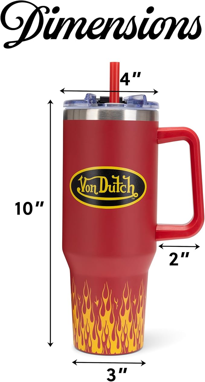 Von Dutch Red City of Angels 40oz Double Walled Insulated Food Grade Stainless Steel Tumbler, BPA Free - 24 Hours Cold / 10 Hours Hot