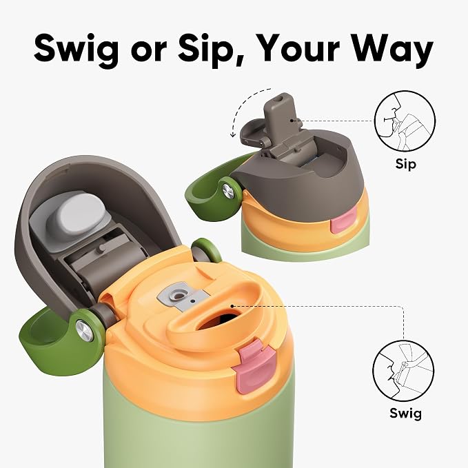 ENCOOL Leakproof Insulated Water Bottle with Straw Dual-Sip Water Bottle Bag-Safe Design for Work, Commute & Gym – Keeps Drinks Cold All Day, 24 oz, Sage Green