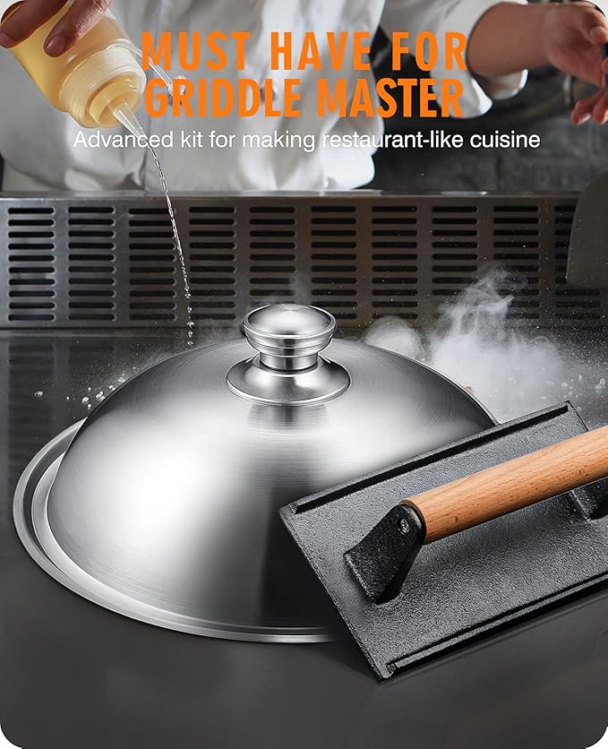 HOMENOTE Griddle Accessories for Blackstone, Commercial Grade 12 Inch Heavy Duty Melting Dome with Rectangle Cast Iron Smash Burger Press Perfect for Flat Top Hibachi Grill Indoor Outdoor
