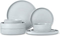Herogo Stoneware Dinnerware Set with Salad Bowls, 8 Piece Plates and Pasta Cereal Bowls for 2, Kitchen Dinner Dish Set, Dishwasher & Microwave Safe, Speckled Light Gray