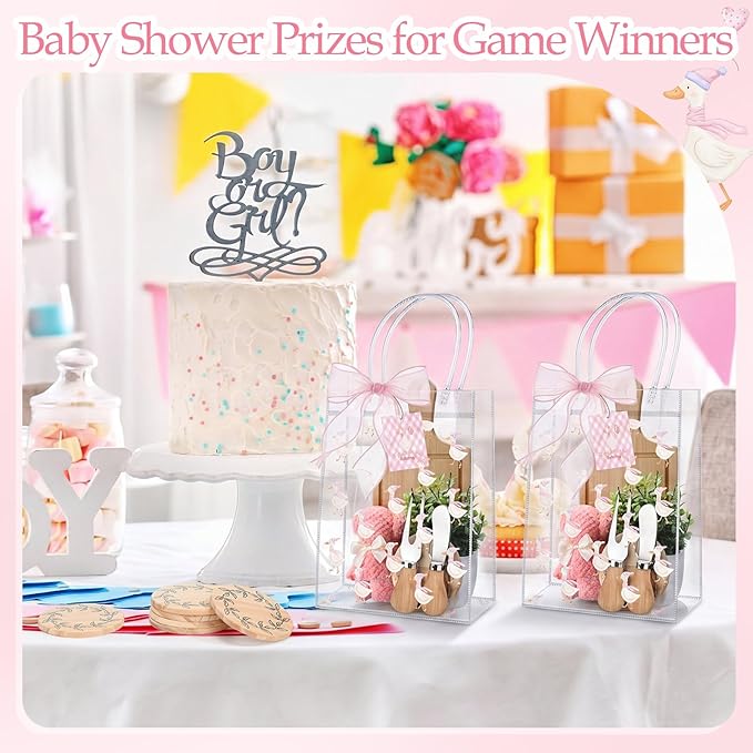 Honeydak 49 Pcs Baby Shower Prizes for Game Players 6 Set Cheese Board Fork Knives Coaster Towel Artificial Potted Plant Thanks Card Gift Bag for Baby Bridal Shower Wedding Favors(One Silly Goose)