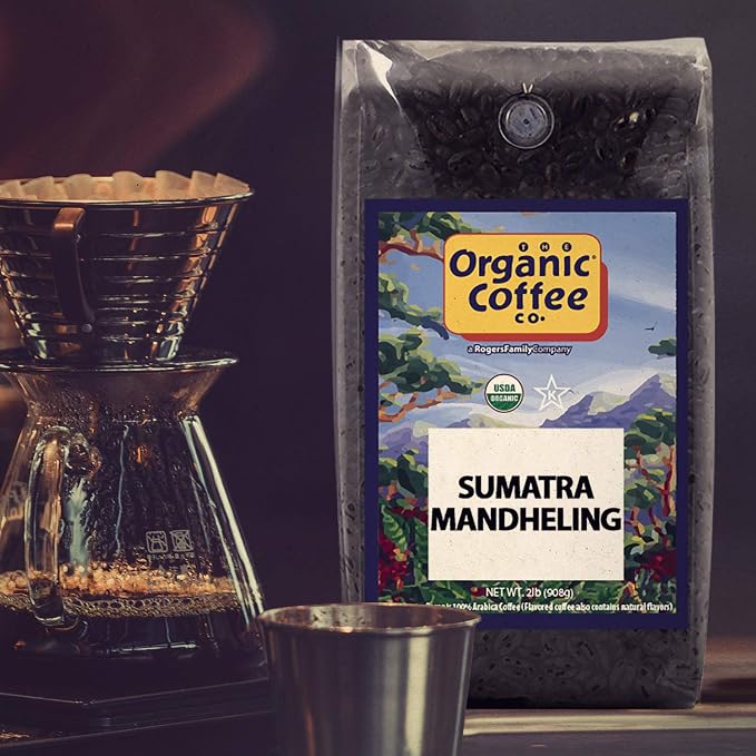 The Organic Coffee Co. Sumatra Mandheling Whole Bean Coffee 2LB (32 Ounce) Medium Light Roast USDA Organic