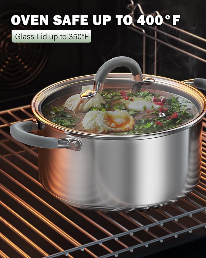 Cook N Home Basics Stainless Steel Cookware Sets, 12-Piece Pots and Pans | Stay-Cool Handle, Induction Compatible, Dishwasher and Oven Safe