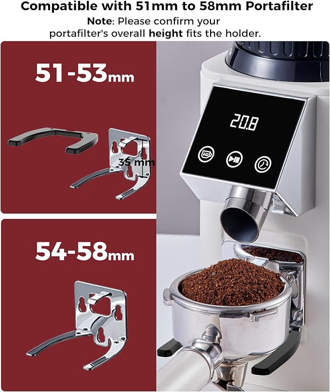 Tuni G1 Conical Burr Coffee Grinder, 48 Grind Settings Anti-static Burr Mill, Precision Electronic Timer and LED Touchscreen for Espresso/Drip/Cold Brew/French Press, Stainless Steel, Ivory